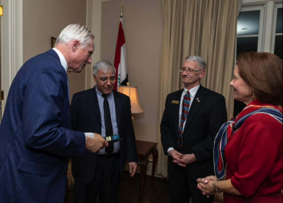 (L to R) Former undersecretary of the Army Ray DuBois with Iraqi ambassador Fareed Yasseen, Dr. Michael Lynch of the Army War College, and Helen DuBois.